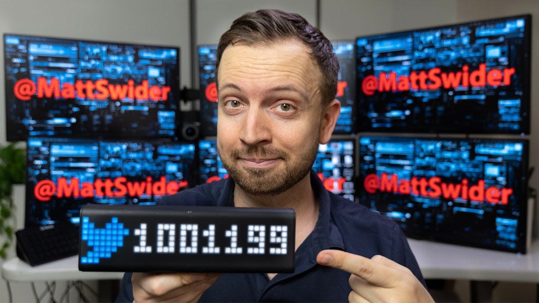 Matt Swider with 1 million follower counter